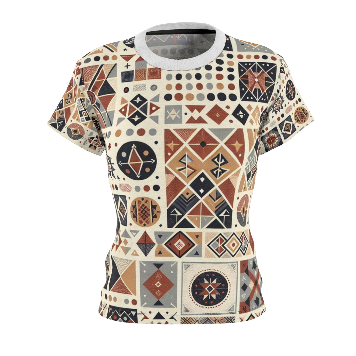 Berber Legacy: Women's Earthy-tone Storytelling Tattoo Tee with Rich Symbolism & Intricate Geometrics - African Tribal Pattern-Inspired