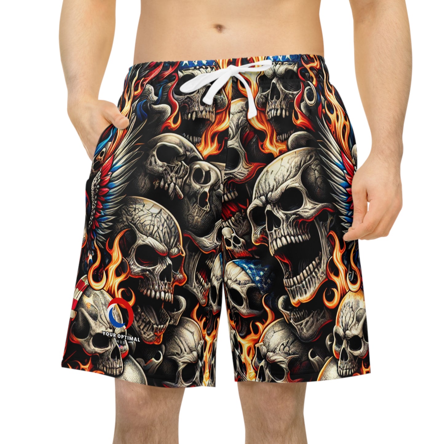 Patriotic Inferno Skulls - Intricate Tattoo Design Shorts - Patriotic Streetwear Shorts