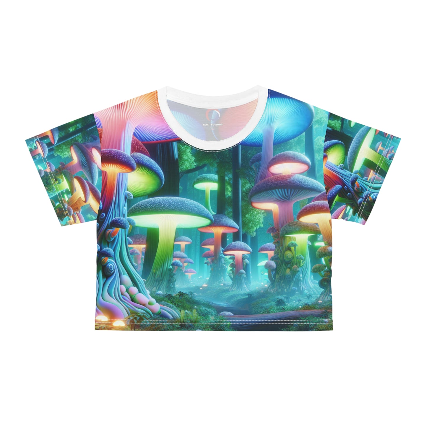 Enchanted 3D Forest Women's Crop Tee: Vibrantly Colored, Hyper-Realistic Wonderland, Surreal Nature Dream-Burst - Women's Trippy Tee