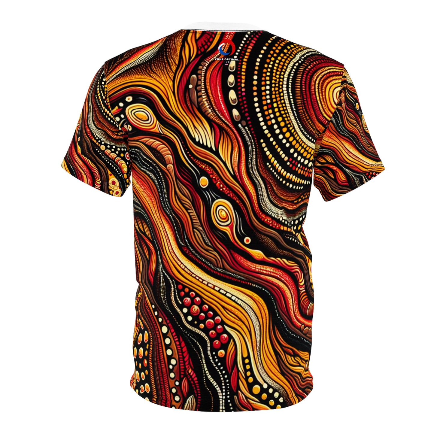 Aboriginal Lava Flow Tee: Red Hot Volcano Artistry; Earthy Tone Storytelling Shirt - African Tribal Pattern-Inspired Tee