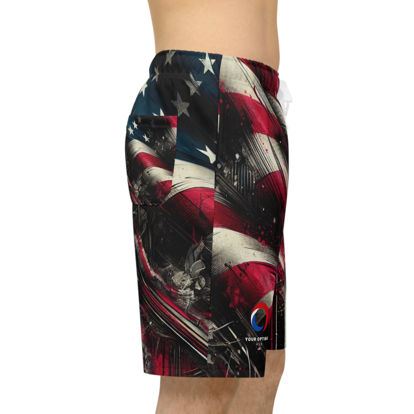 American Street Rebel: Grunge Streetwear Shorts with Distressed Flag Design & Graffiti Urban Art - Patriotic Streetwear Shorts