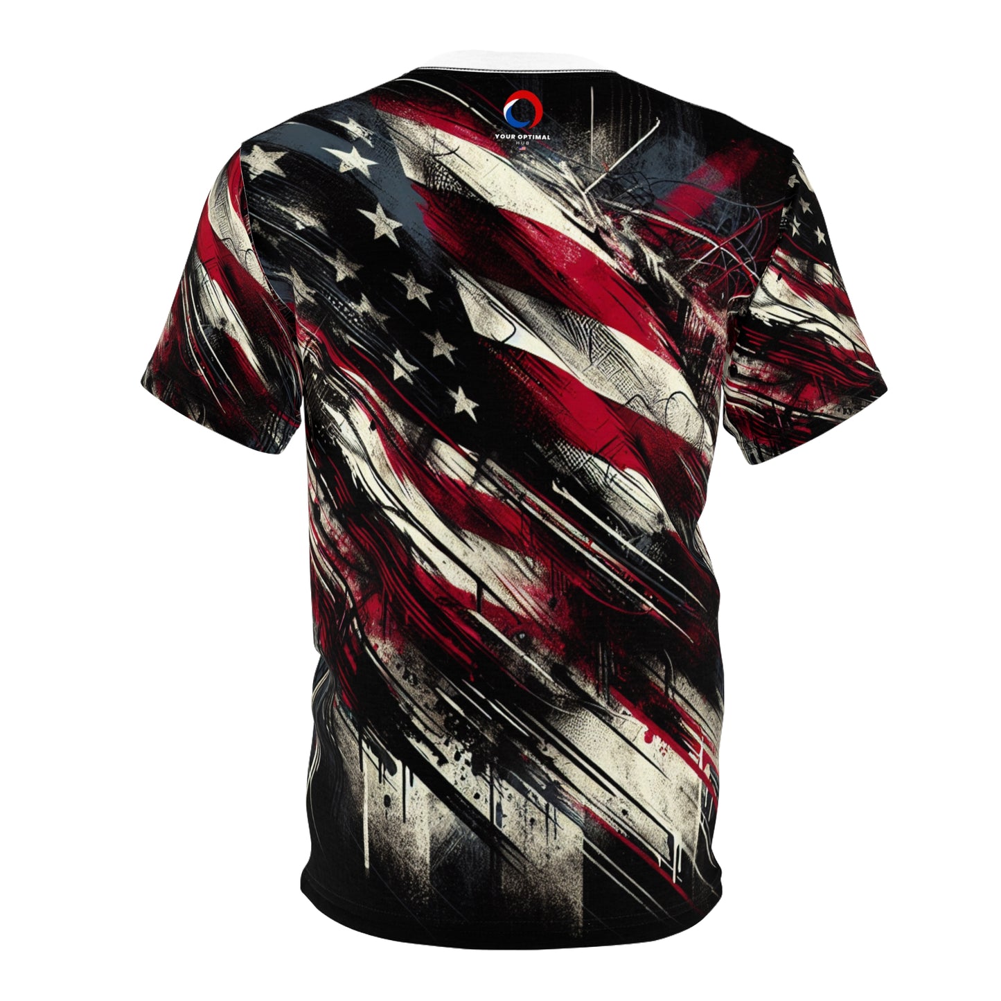 Edgy Americana Grunge Streetwear T-Shirt: Weathered USA Flag Design with Urban Graffiti Elements, Stylish Resilience - Patriotic Streetwear Tee