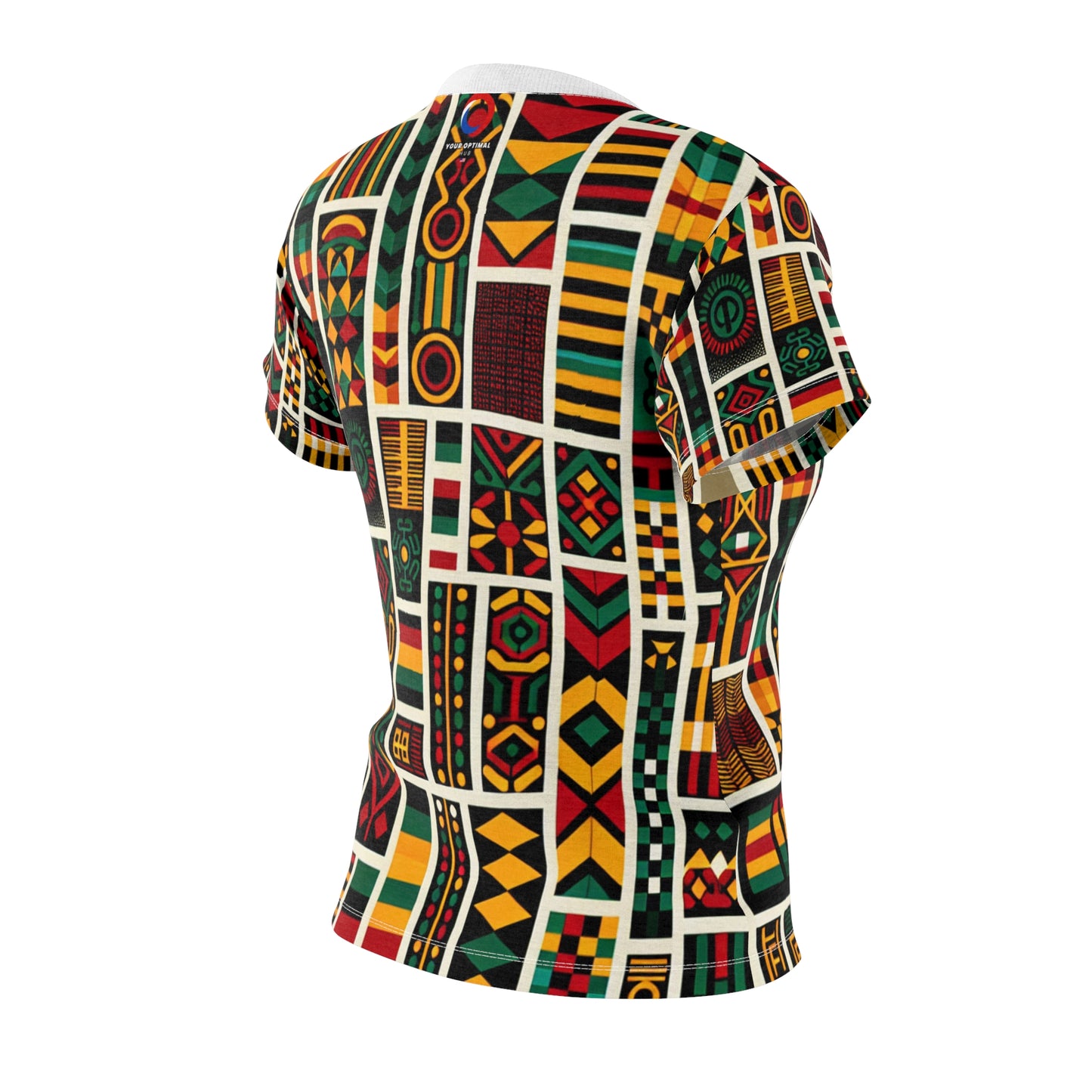 Bold Pan-African Tribute Women's Tee: Vibrant Geometric & Cultural Symbolism in Kente, Adinkra Patterns - African Tribal Pattern-Inspired