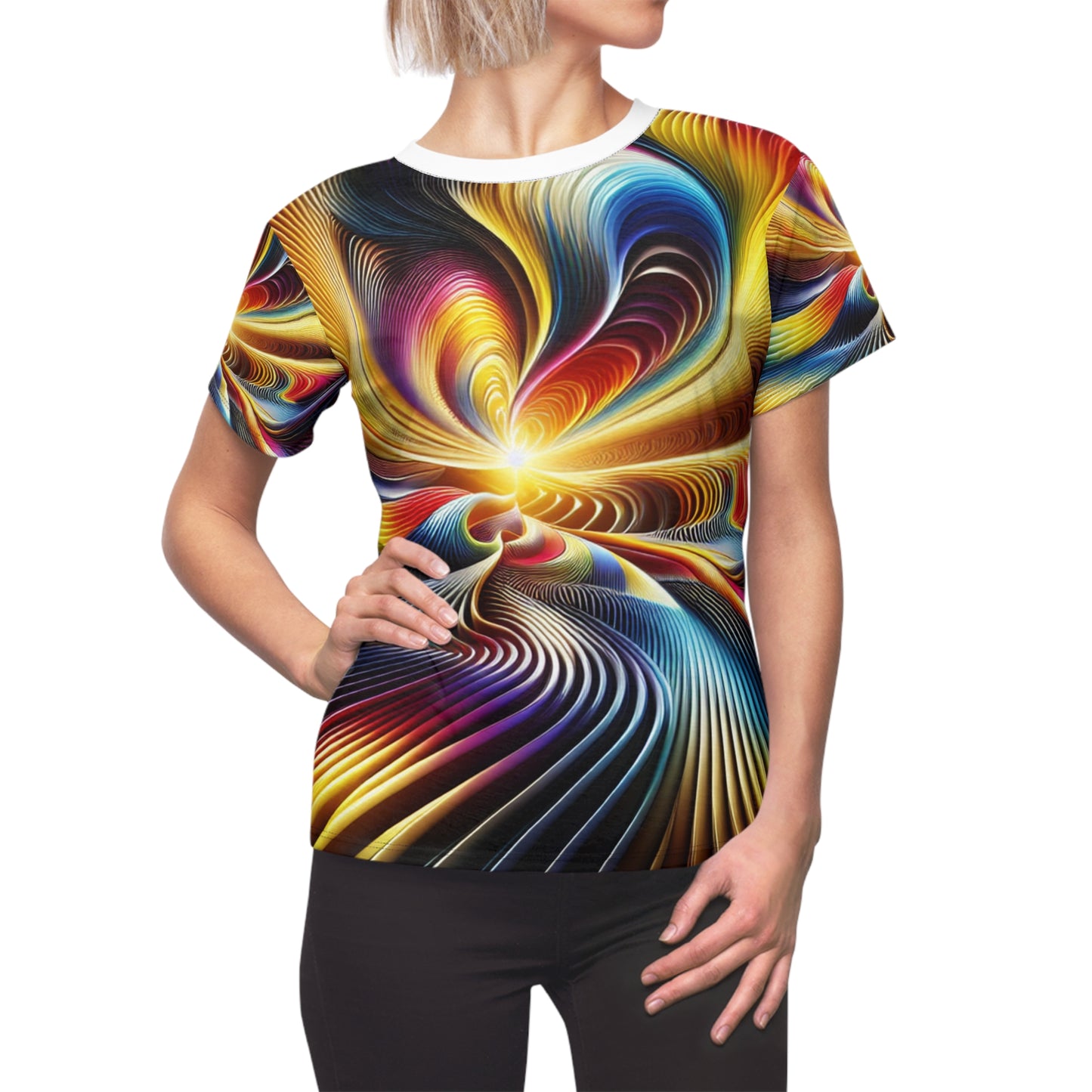 Psychedelic Vortex Women's Tee - Hypnotic Rainbow-Hued Kaleidoscopic Spiral Design with Lustrous Light Rays - Women's Trippy Tee