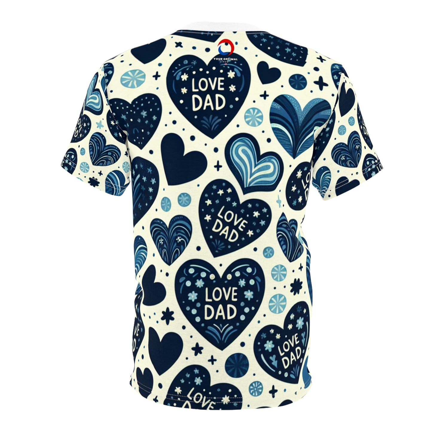 Love Dad Heart Pattern T-Shirt - Blue Shades on Navy, Starry Night Detail - Tender Father's Day Design Tee - Gift for Him