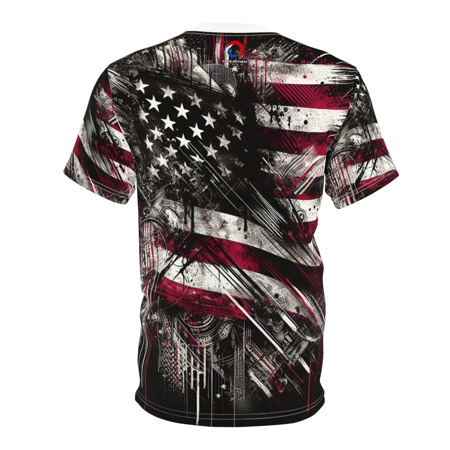 Grunge Patriotic Power: Weathered American Flag Streetwear T-shirt with Edgy Urban Graffiti Elements - Patriotic Streetwear Tee