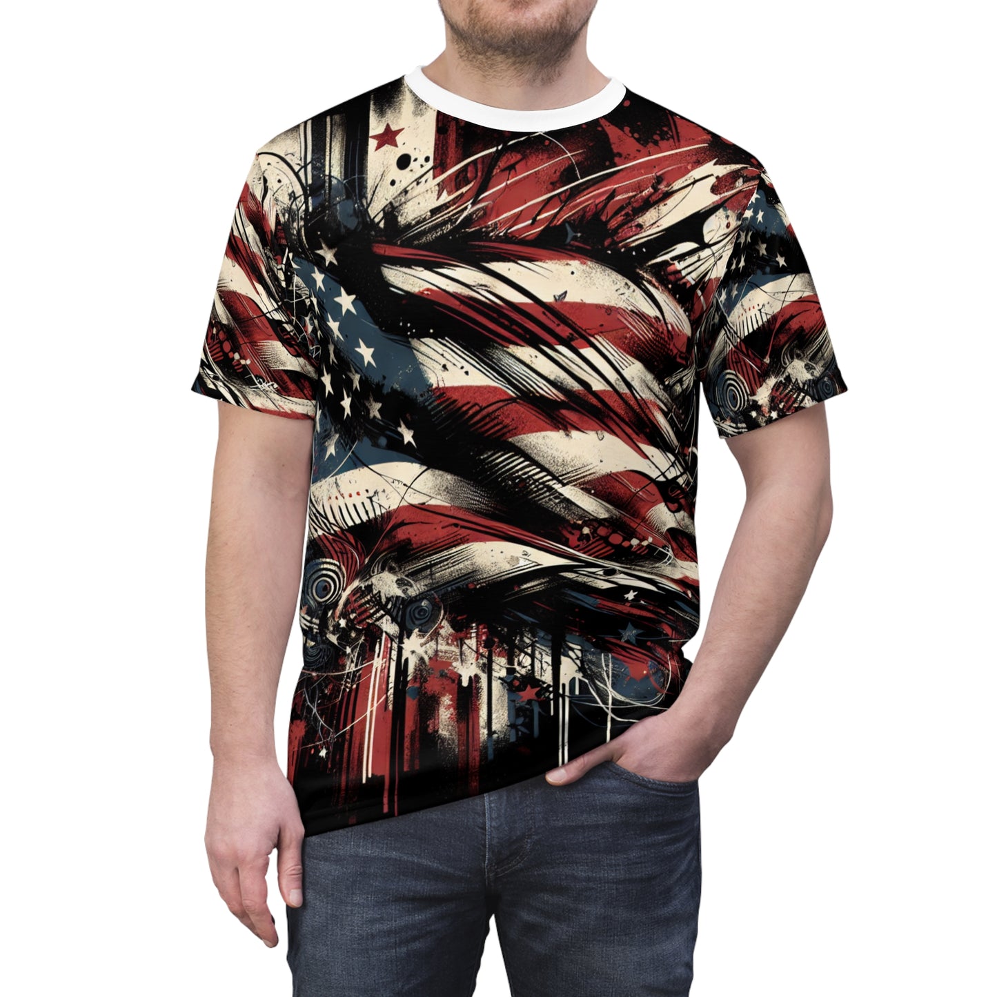 Raw Resilience: Distressed American Flag Graffiti Grunge Streetwear T-shirt, Crafted for Bold Patriot Style - Patriotic Streetwear Tee