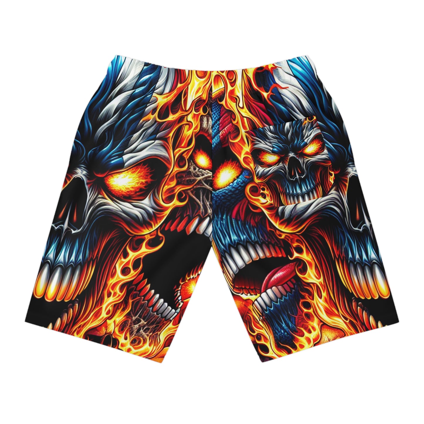 Skull Inferno Fusion: Patriotic Blaze Edition Shorts - Patriotic Streetwear