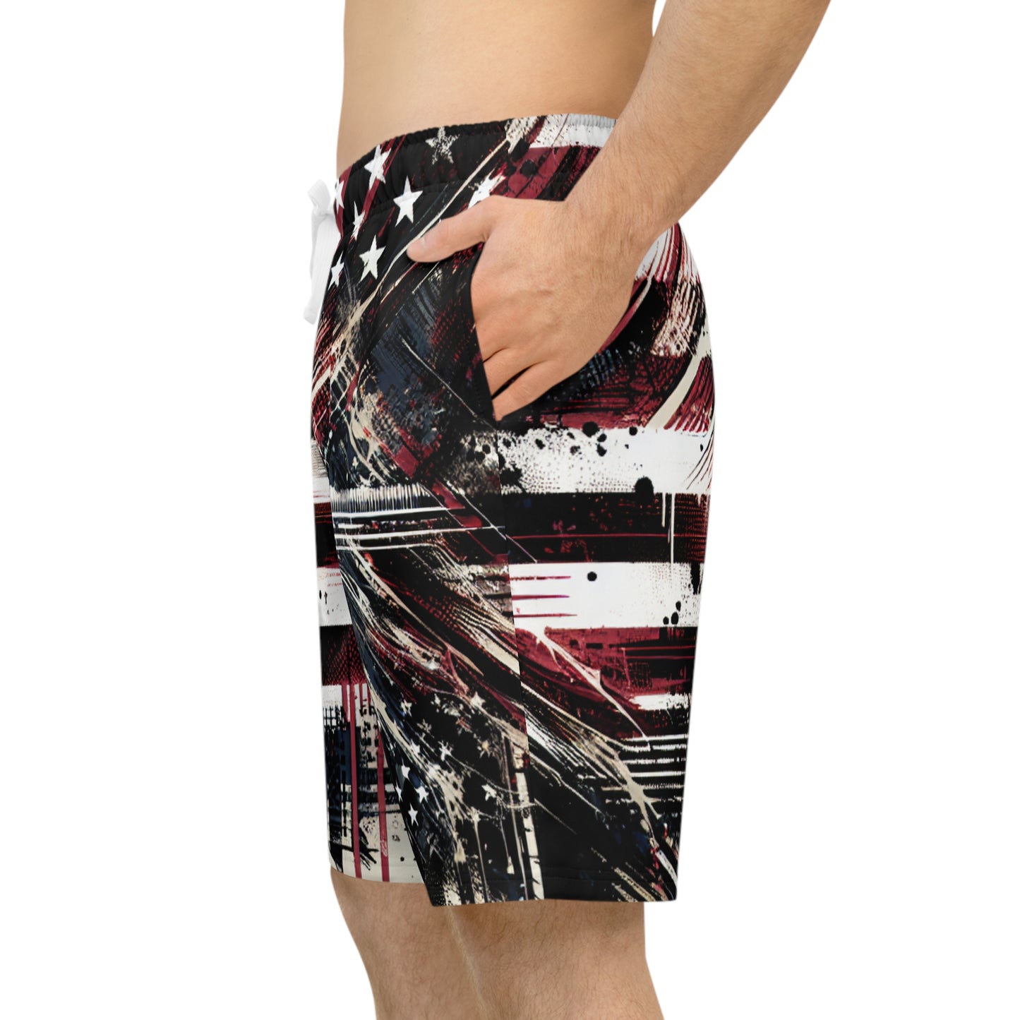 Grunge-style Patriotic Streetwear Shorts: Distressed American Flag with Urban Graffiti Elements