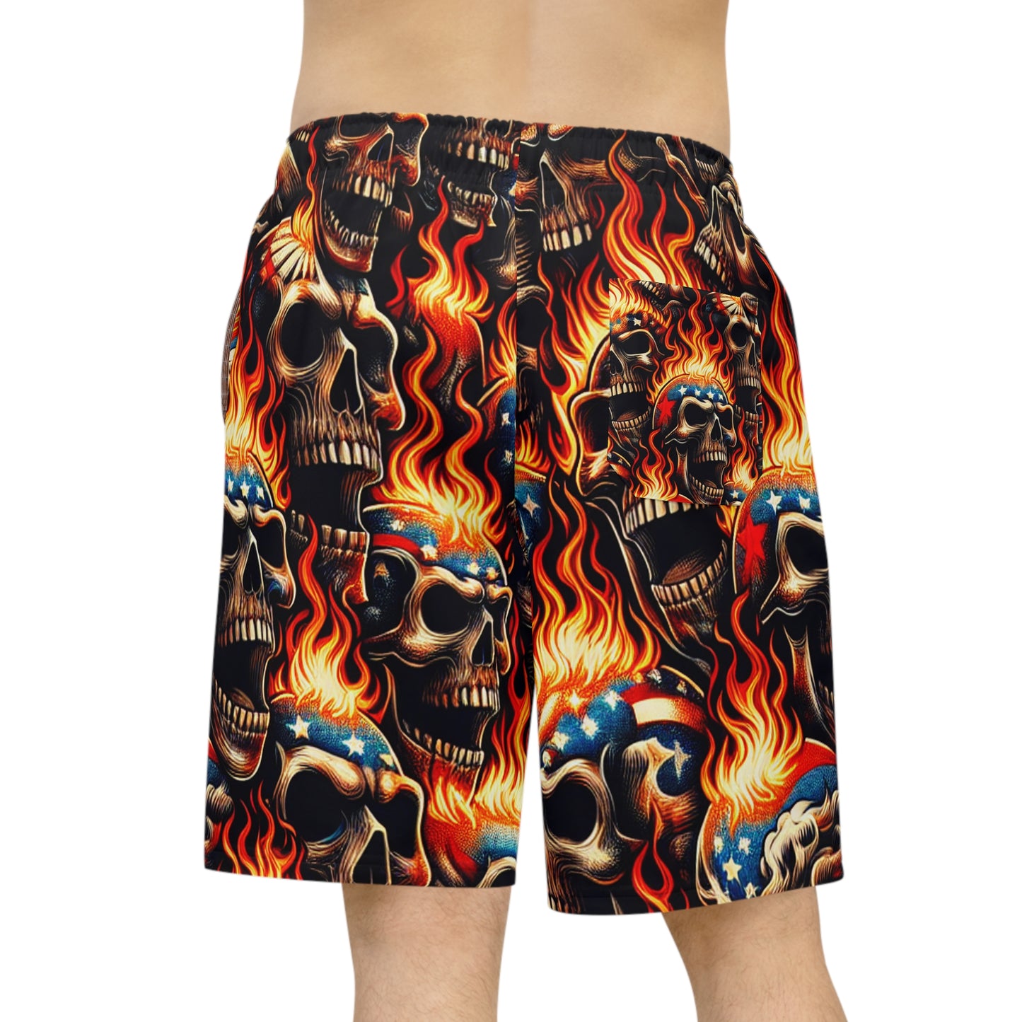 Blazing Patriotism - Skulls Aflame Inked Graphic Shorts - Patriotic Streetwear Shorts