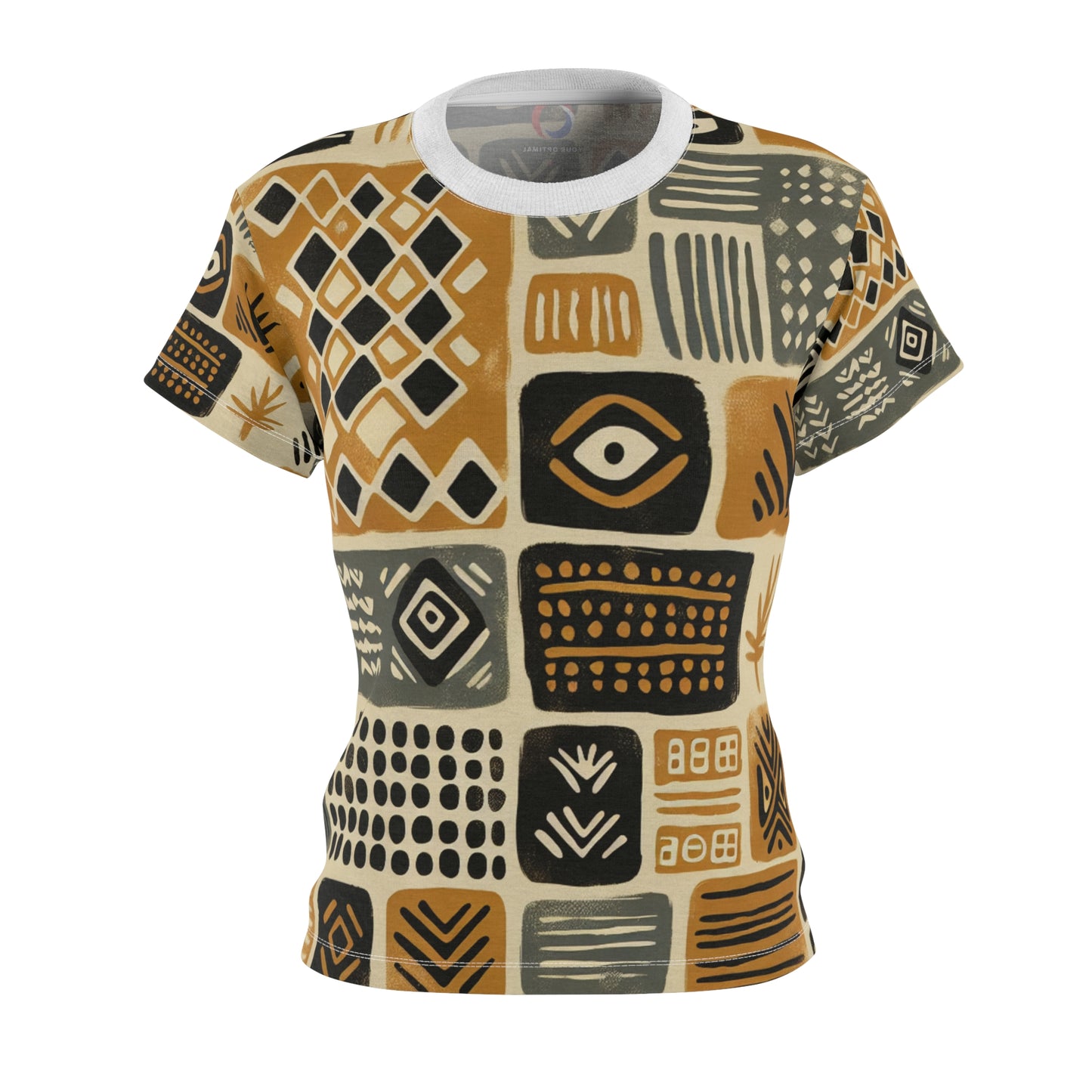 Handmade African Mud Cloth-Inspired Women's Tee, Abstract Stamped Tribal Print - African Tribal Pattern-Inspired