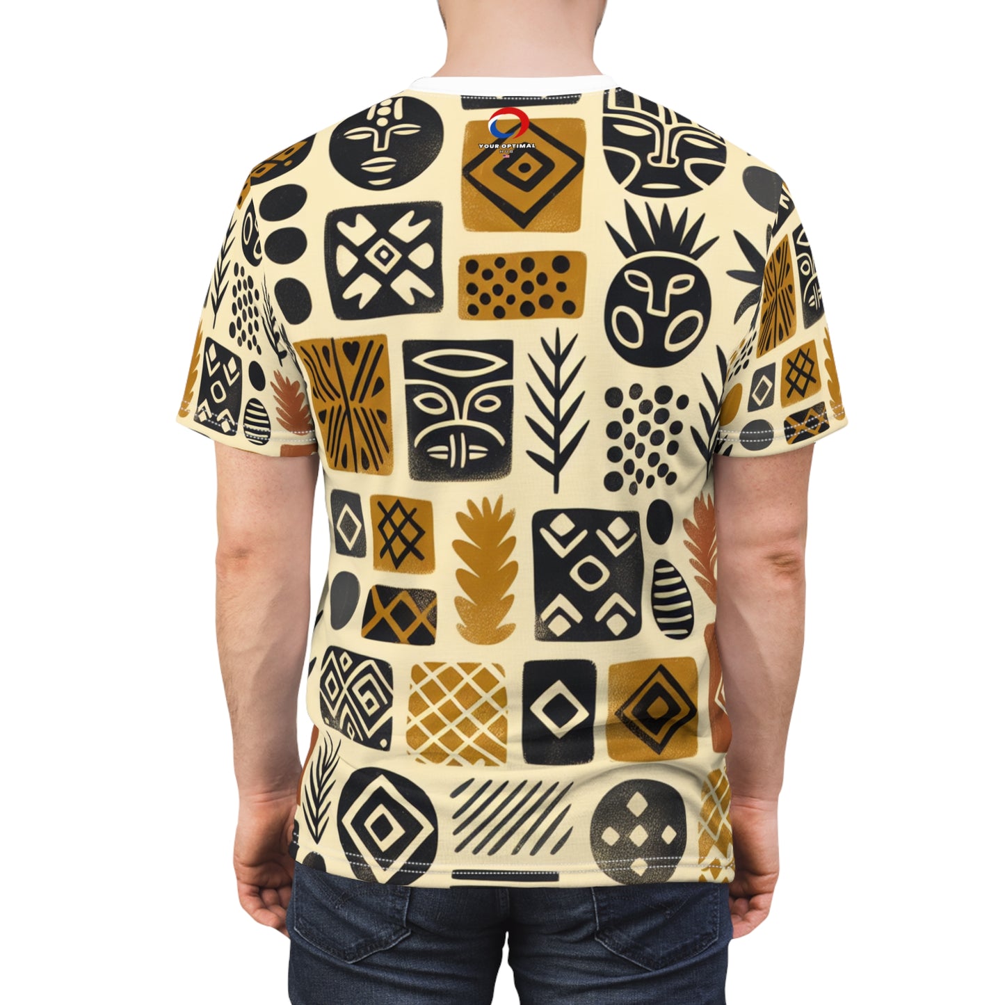 Handcrafted African Mud Cloth Inspired Tee - Abstract, Tribal Grid Pattern, Organic Shapes - African Tribal Pattern-Inspired