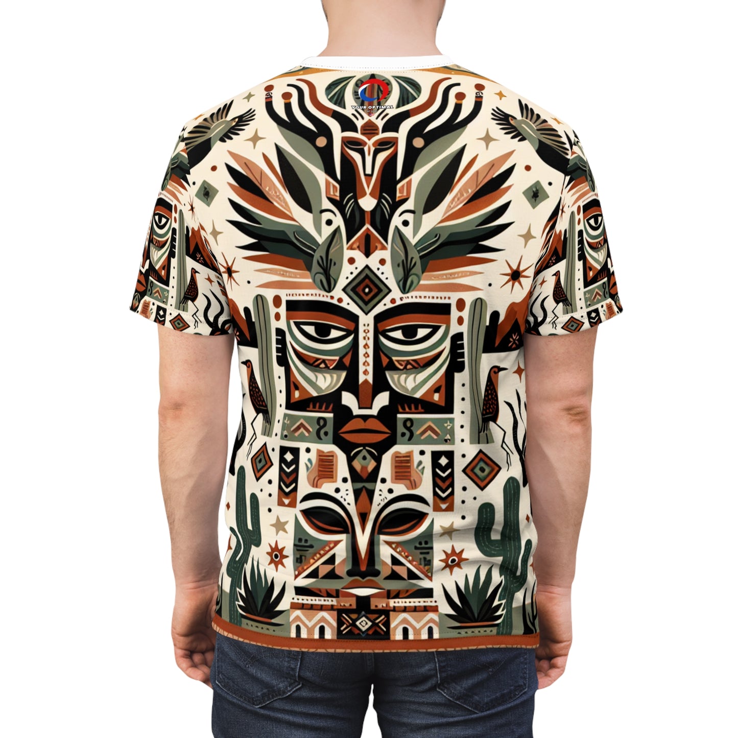 African & Southwestern Fusion Totem T-shirt - Earthy Artistic Abstract Symmetrical Design - African Tribal Pattern-Inspired Tee