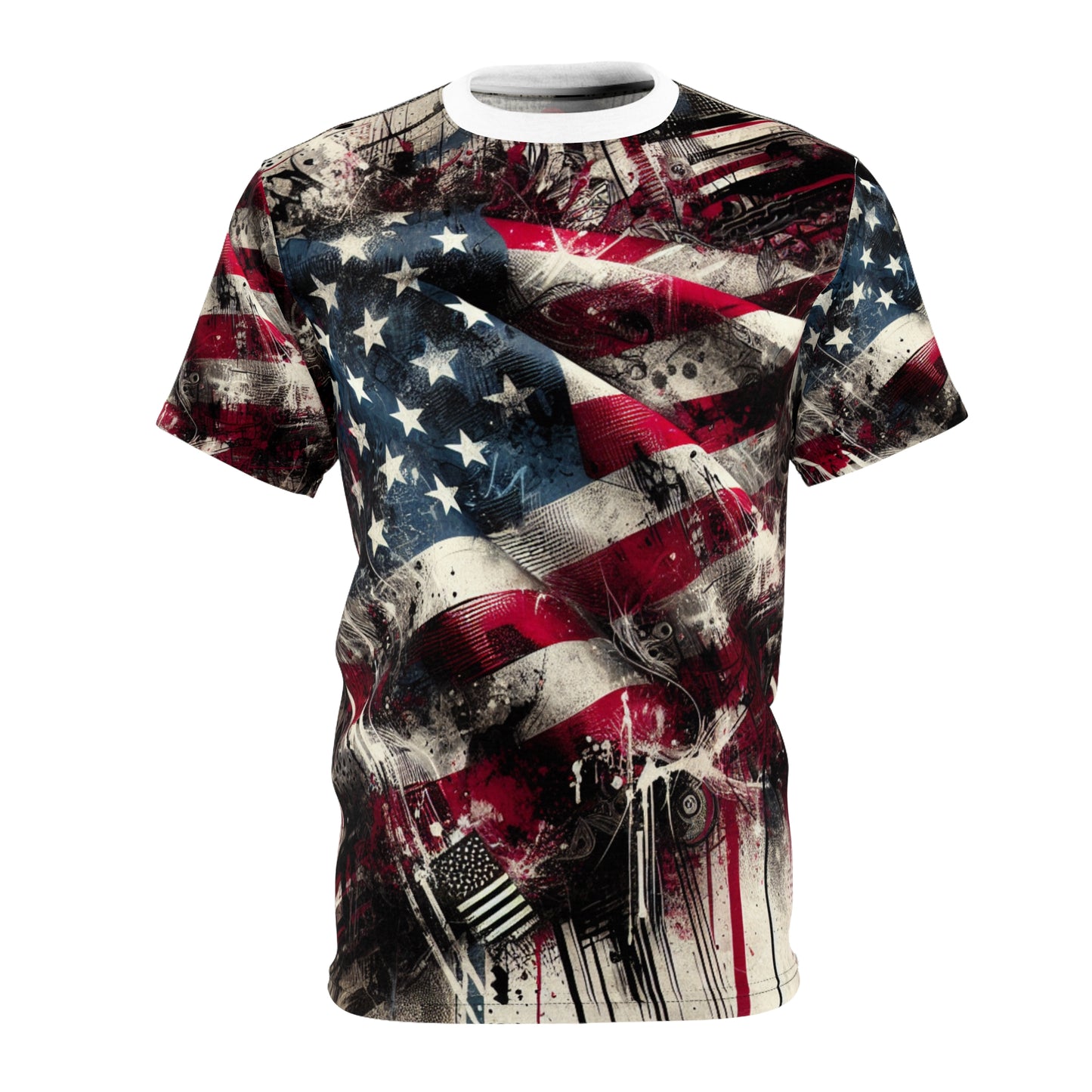 American Spirit Unleashed: Distressed Flag Graffiti Art Grunge Streetwear T-Shirt - Patriotic Streetwear Tee