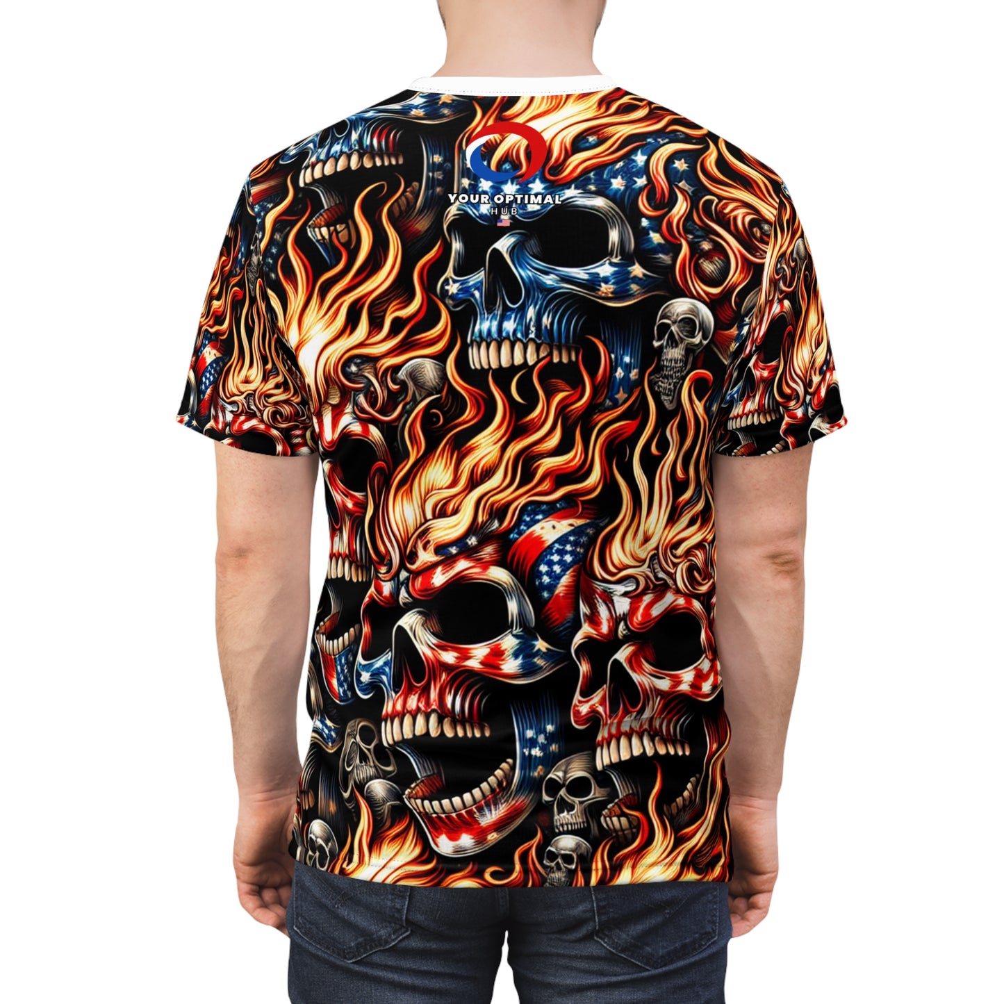 InfernoLiberty Threads: Skullscape Blaze - American Pride Tee