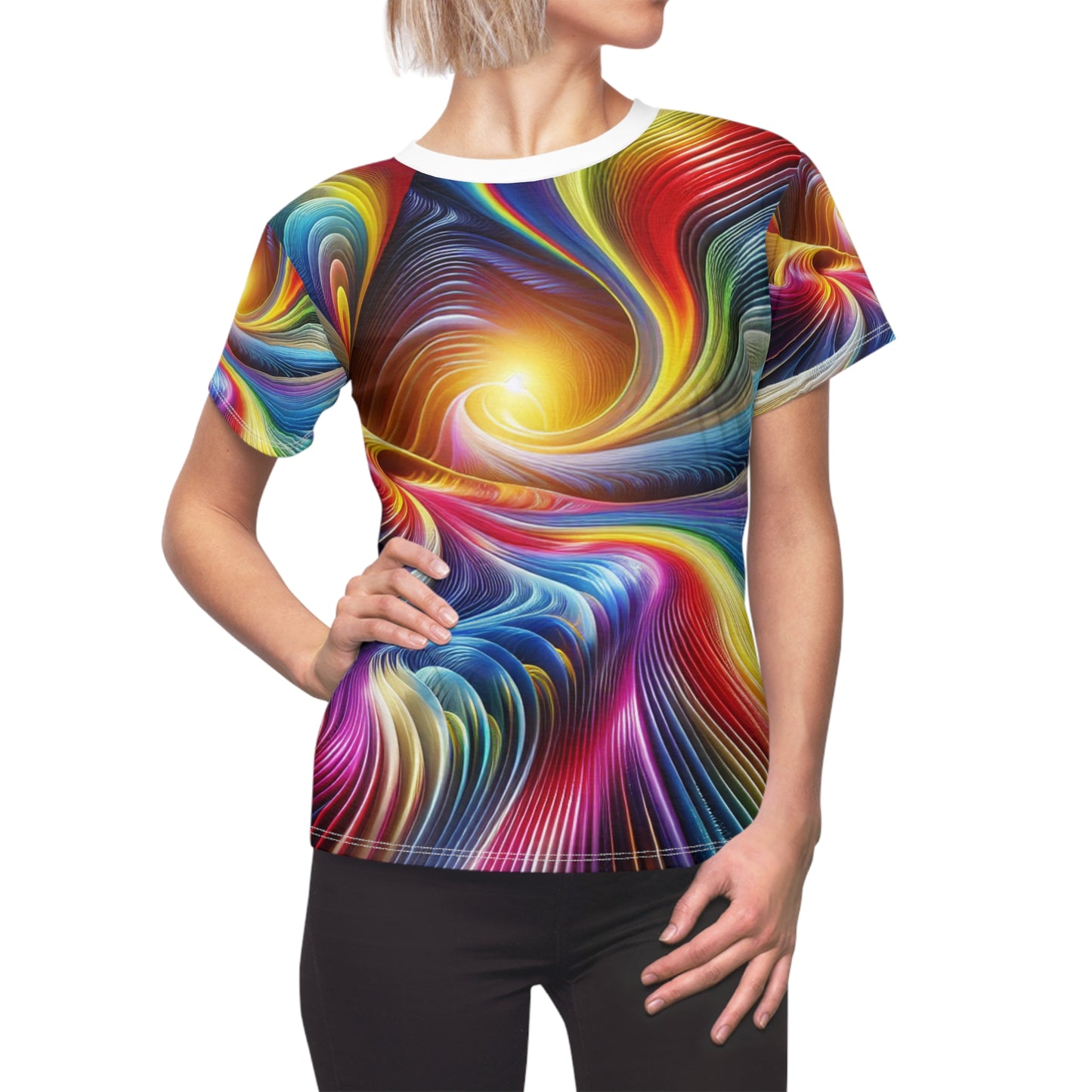 Surreal Psychedelic Vortex Women's T-Shirt: Vibrantly Abstract, Rainbow-Hued, Hypnotic Artwork Tee - Women's Trippy Tee