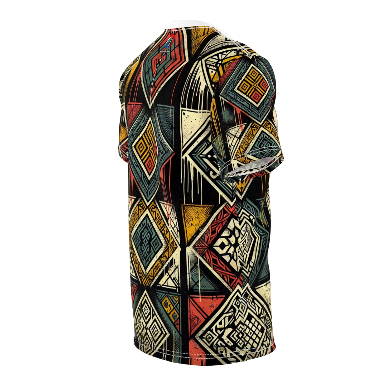 Urban Graffiti Meets Afrocentric Art - Distressed Street-Style T-Shirt with Diamond Geometric-Pattern - African Streetwear