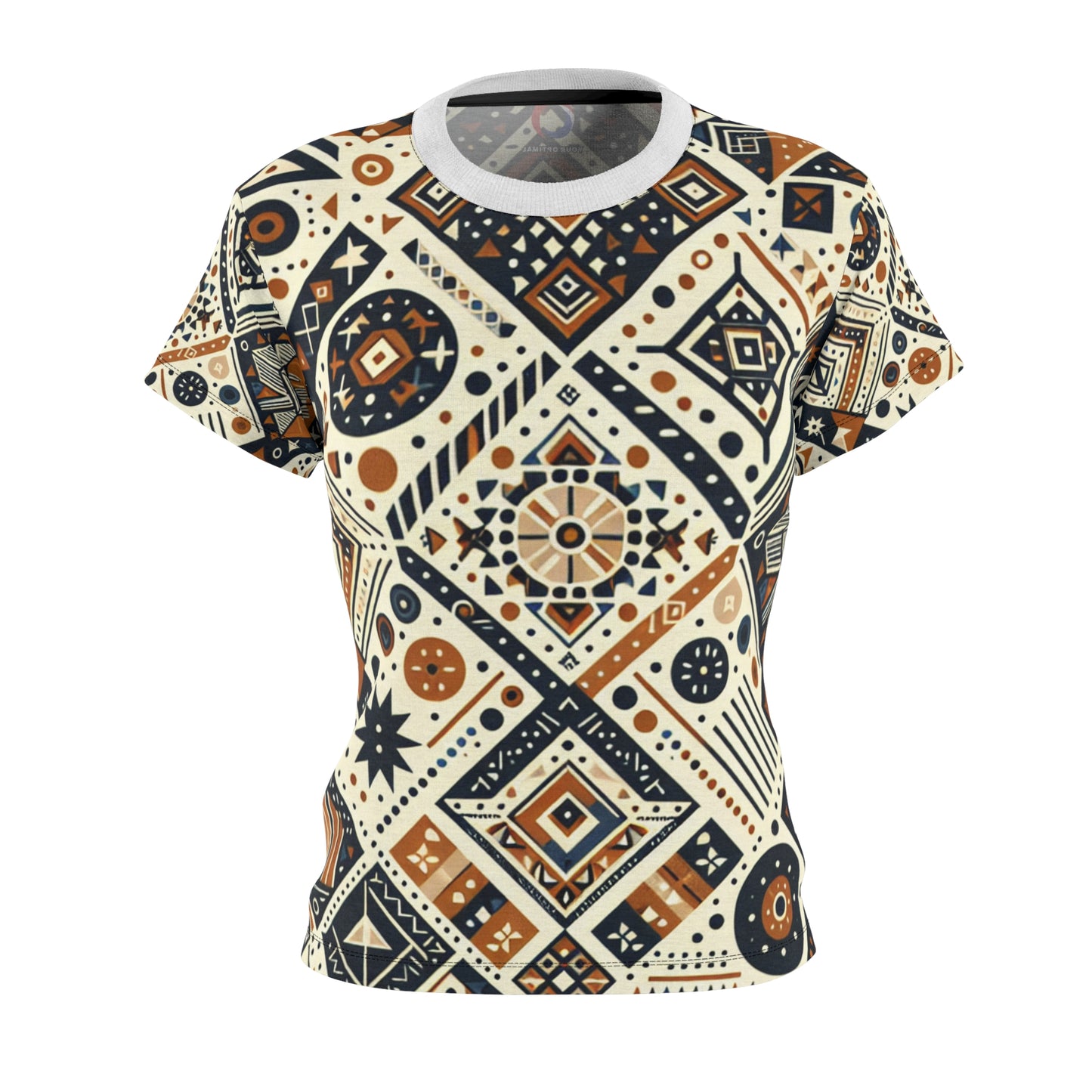 Berber Tattoo Inspired Women's Tee - Storytelling Geometric Artistry in Earthy & Organic Colors - African Tribal Pattern-Inspired