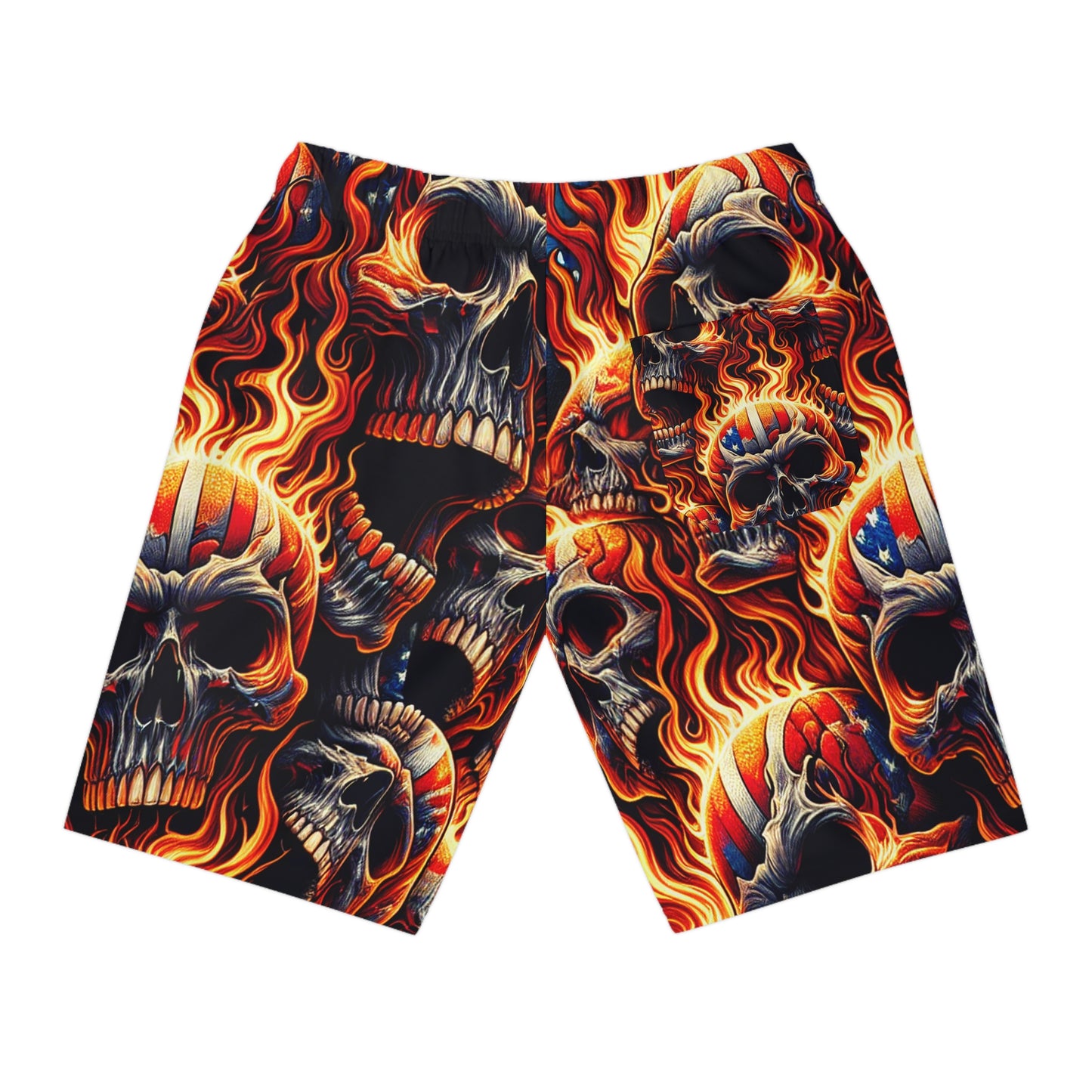 Fired Up Patriotic Skull Frenzy Designer Shorts - Patriotic Streetwear Shorts