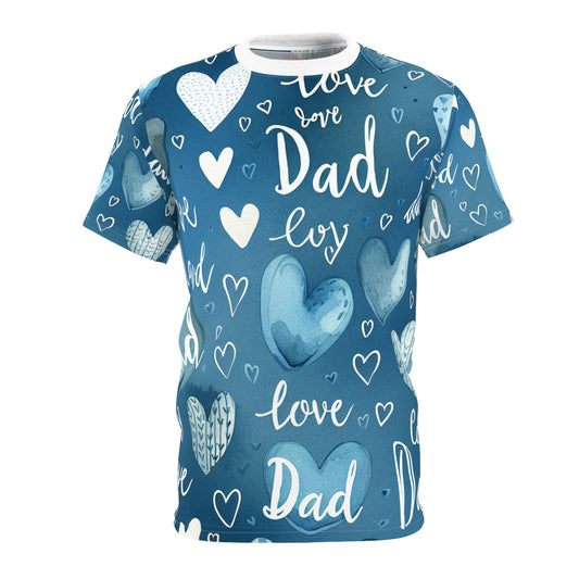 Child-like Love Dad Heart T-Shirt - Watercolor Blue on White, Handwritten Script - Casual Father's Day Tee - Gift for Him