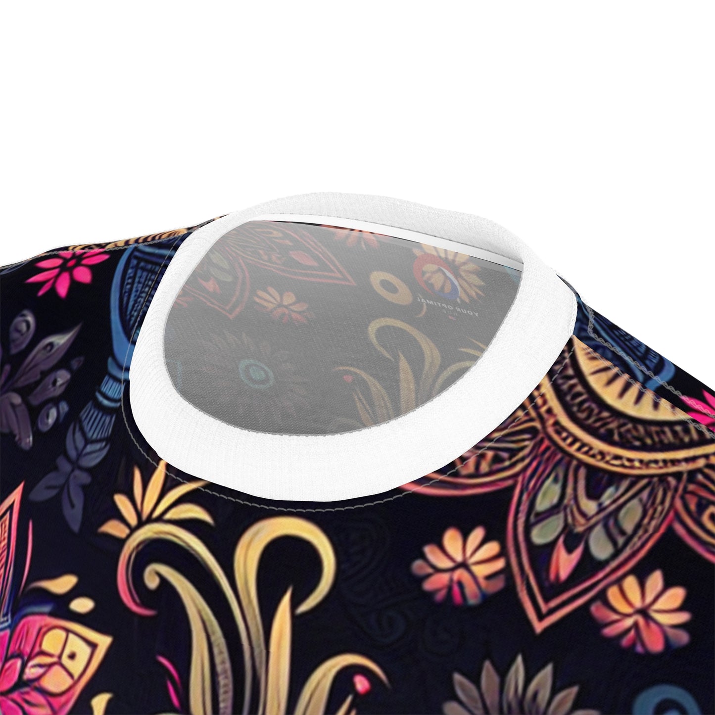 UV Reactive Indian Motif T-Shirt – Neon Bioluminescent Floral & Geometric Pattern on Black – Traditional Desi Style Glow Tee