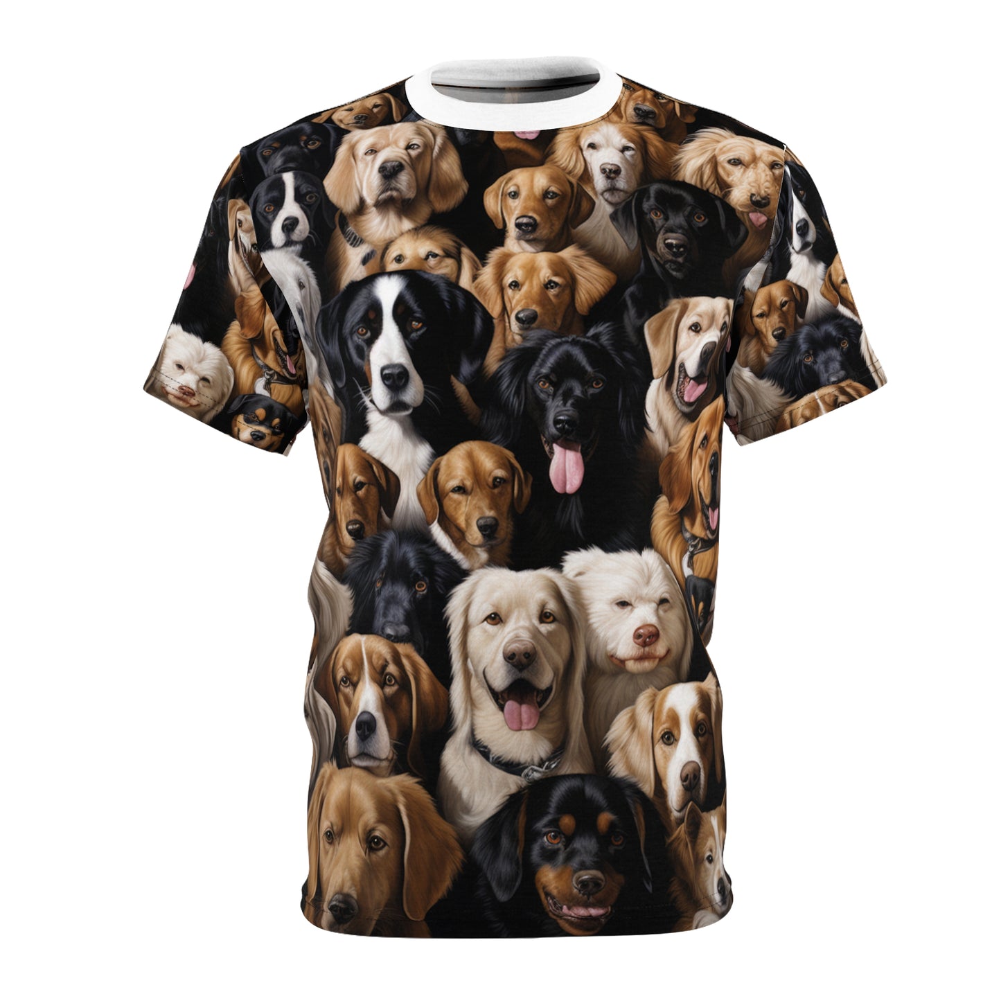 Canine Kaleidoscope: Ultra-Photorealistic Multi-Breed Dog Patterned T-Shirt - Dog Breed Fashion Tee