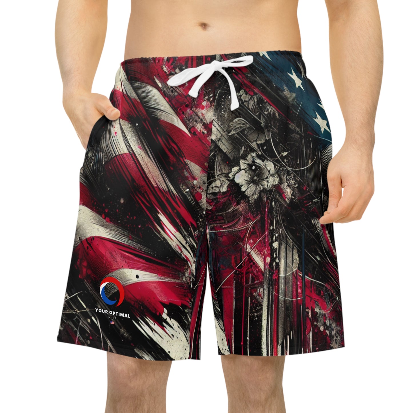 American Street Rebel: Grunge Streetwear Shorts with Distressed Flag Design & Graffiti Urban Art - Patriotic Streetwear Shorts