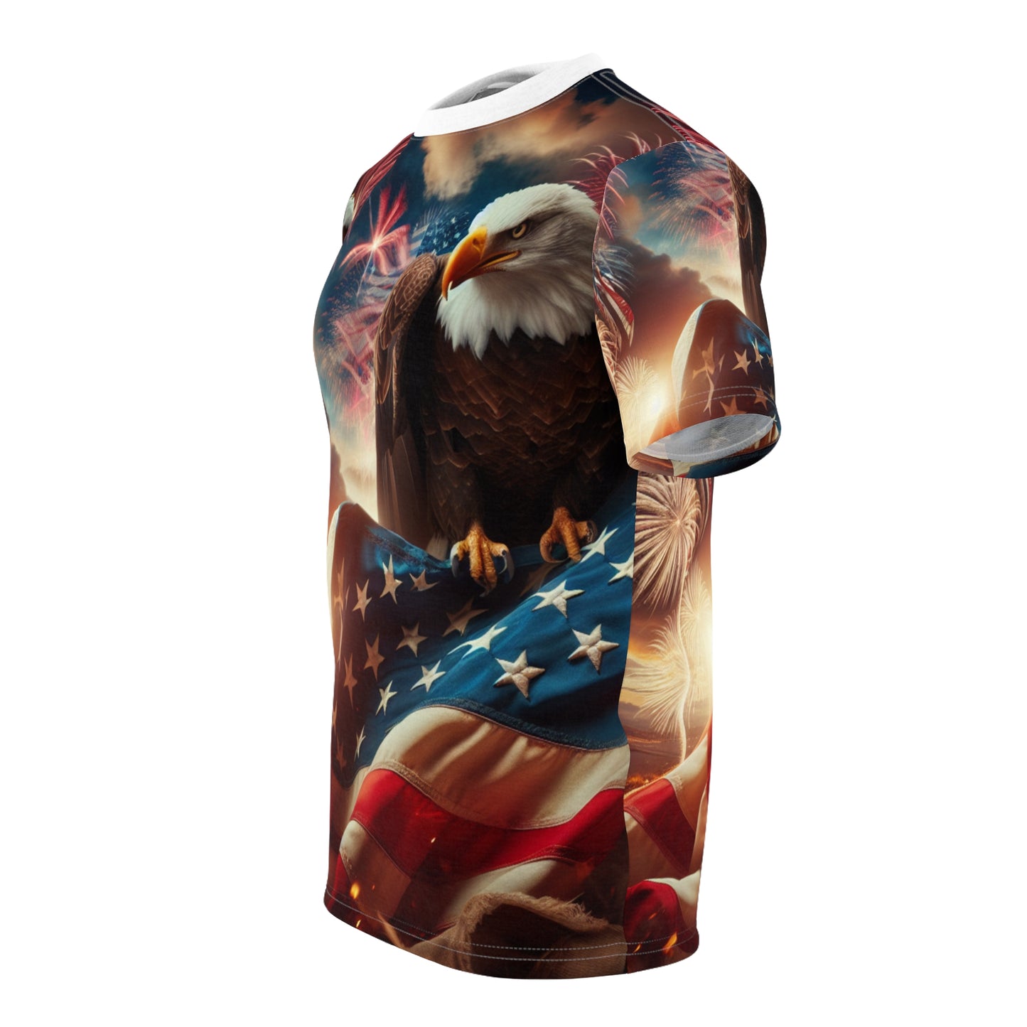 American Glory Patriotic T-Shirt: Majestic Bald Eagle & Vibrant USA Flag Design with Fireworks | Independence Day Spirit & Pride Tee | Patriotic Streetwear