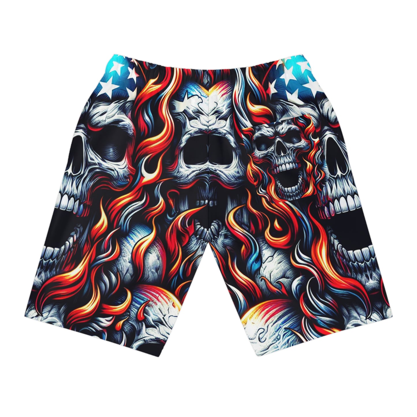 Inferno Rebel: Patriotic Skull-Rage Tattooed Shorts - Patriotic Streetwear Shorts