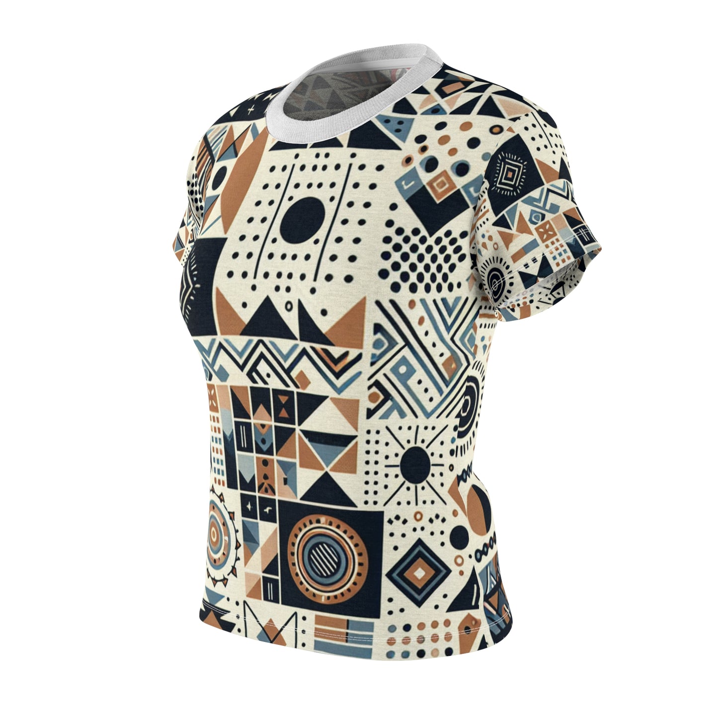 Berber-Inspired Artistry Women's Tee: Earthy-Toned Geometric Storytelling Patterns, Contemporary Cultural Heritage - African Tribal Pattern-Inspired