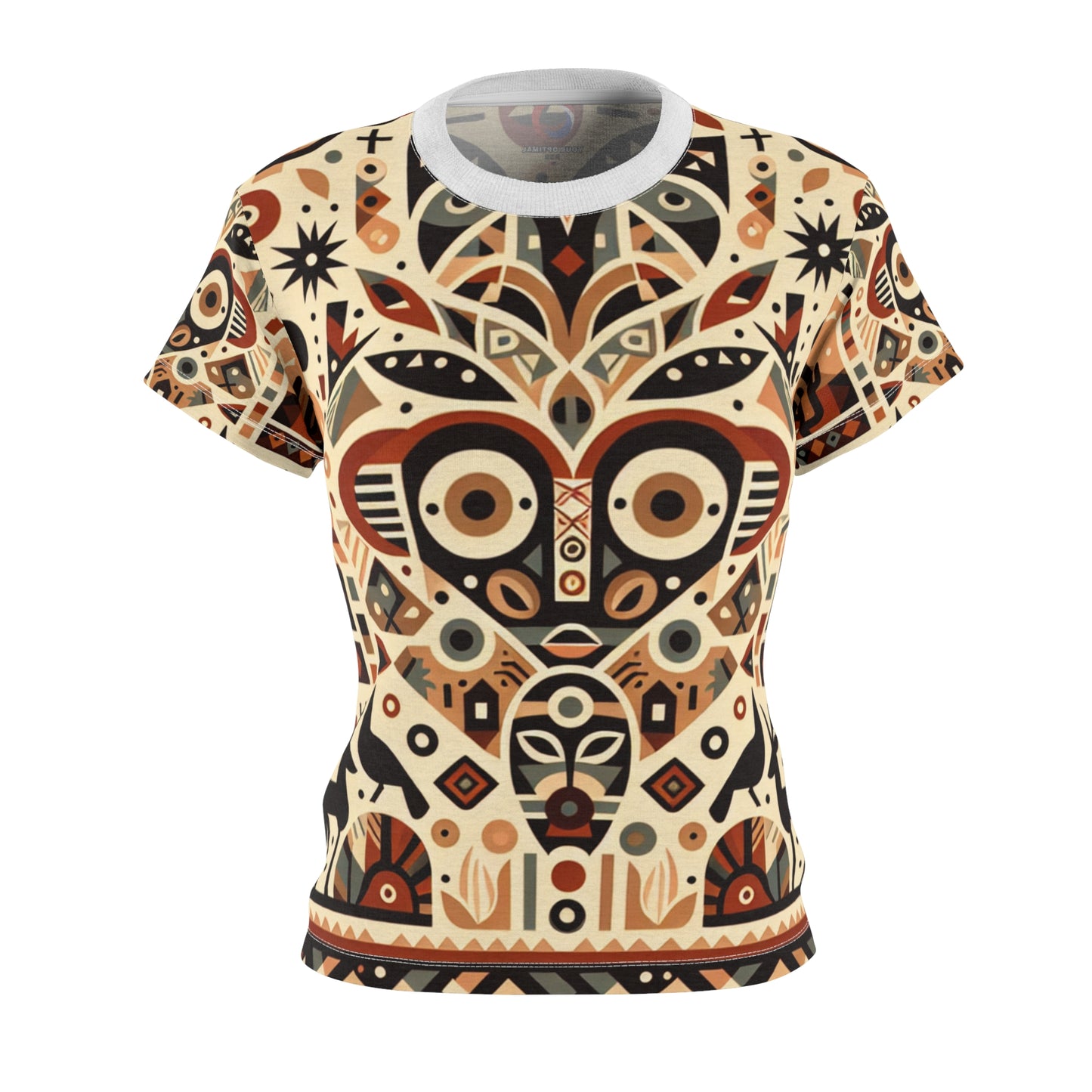 African-Southwestern Totem Symmetrical Women's Tee - Earthy Geometric Fauna & Flora, Storytelling T-Shirt - African Tribal Pattern-Inspired