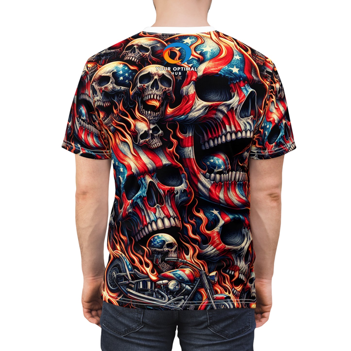 Blaze Banners: Skulls & Stripes Spectacle - Patriotic Streetwear