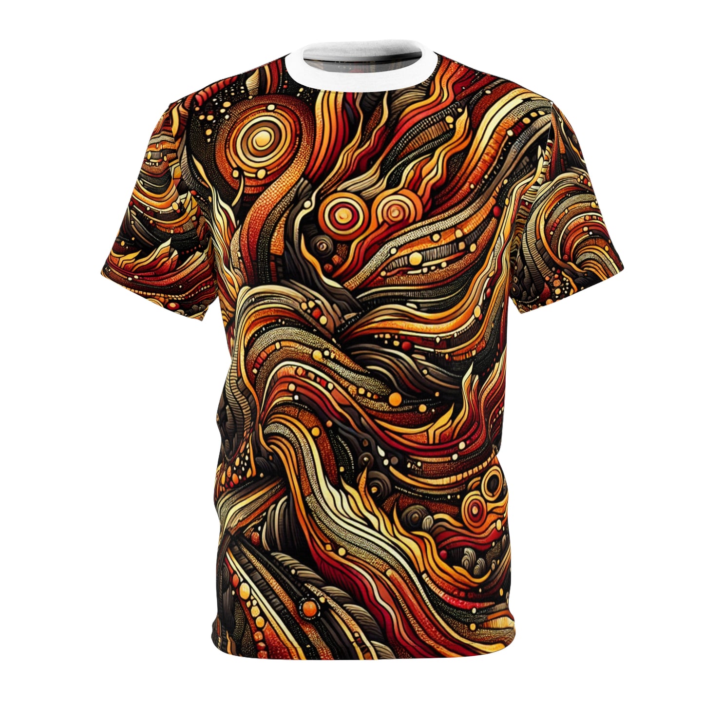 Aboriginal Art & Volcanic Eruption Inspired T-shirt - Fiery Storytelling Design - Ancestral Connection-Inspired Apparel