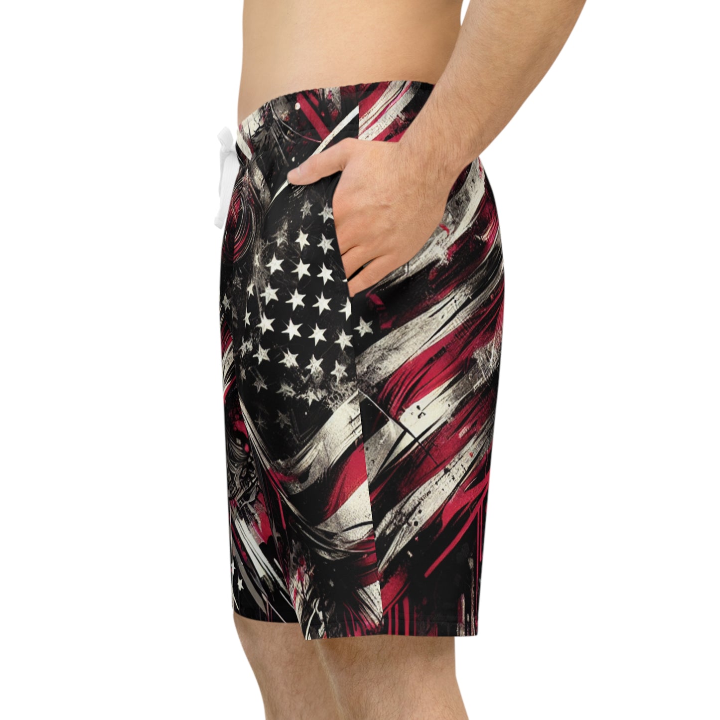 Grunge American Glory: Distressed Flag Graphic Shorts, Urban Streetwear Graffiti Inspired Abstract Art - Patriotic Streetwear Shorts