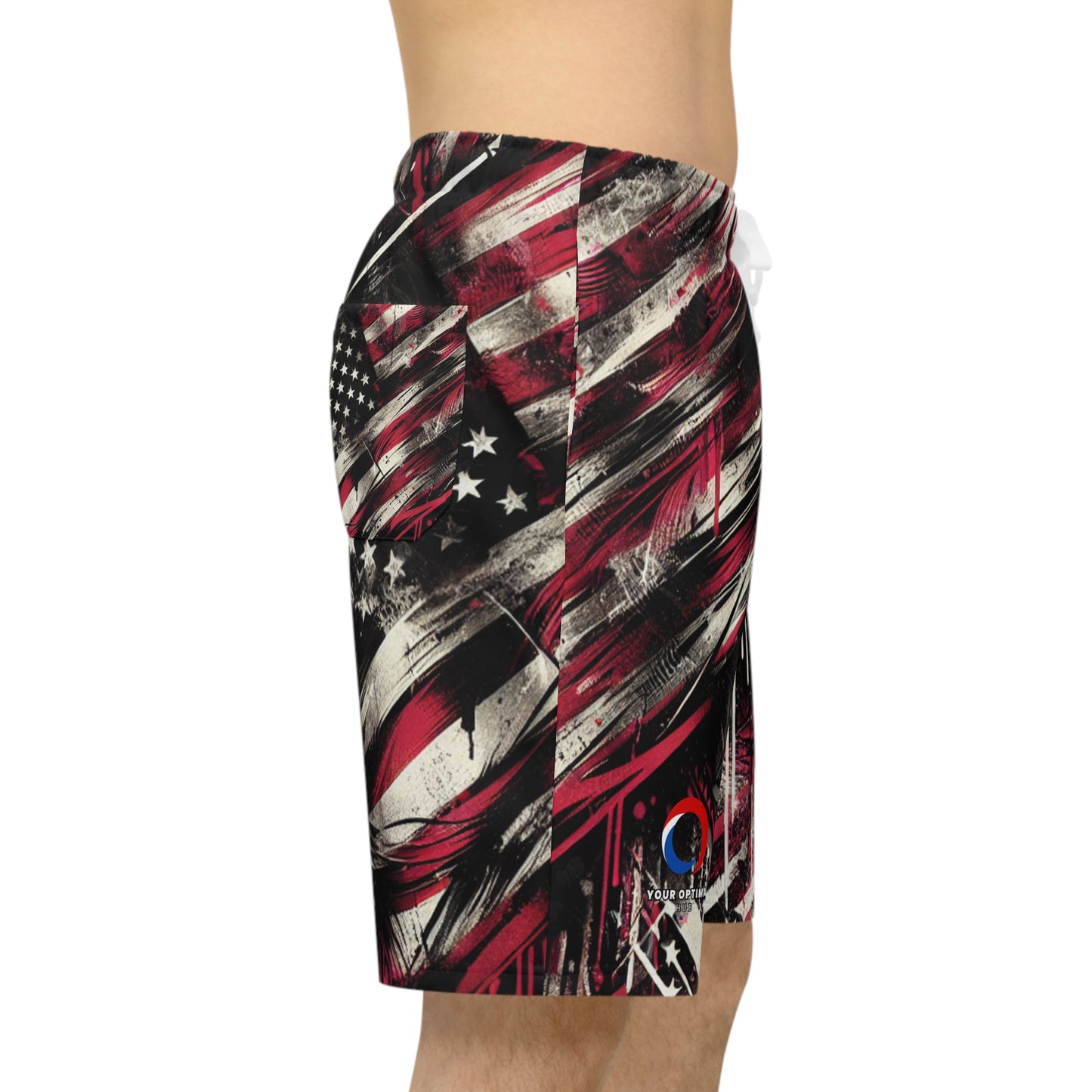 Grunge American Glory: Distressed Flag Graphic Shorts, Urban Streetwear Graffiti Inspired Abstract Art - Patriotic Streetwear Shorts