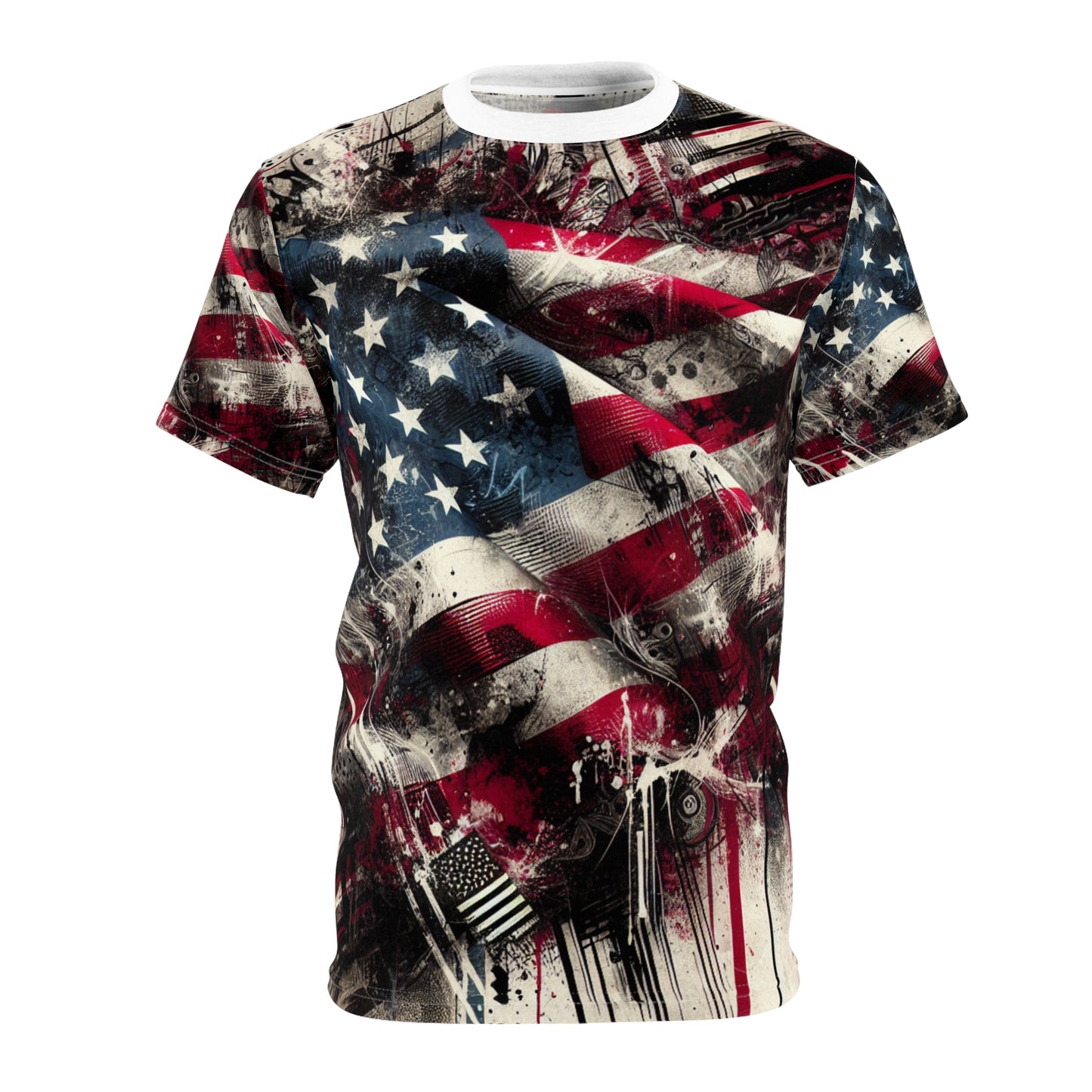 American Spirit Unleashed: Distressed Flag Graffiti Art Grunge Streetwear T-Shirt - Patriotic Streetwear Tee