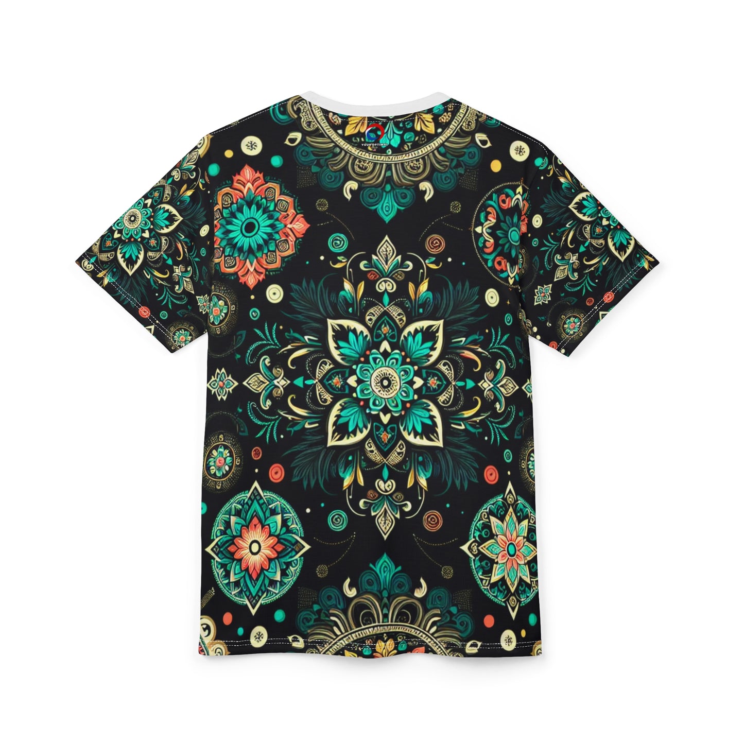 Neon UV Indian Motif Tee – Bioluminescent Floral & Geometric Glow Pattern on Black Shirt