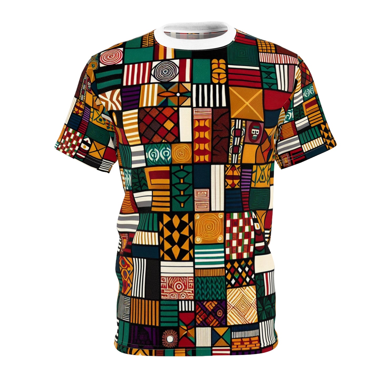 Vibrant Pan-African Heritage T-shirt - Geometric Kente & Adinkra Symbol Collage - African Tribal Pattern-Inspired Tee