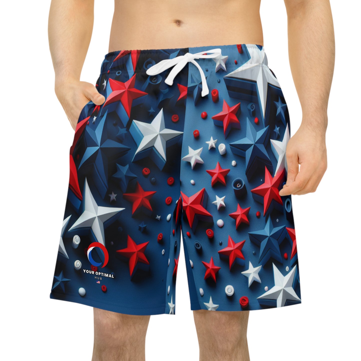 Vibrant 3D Star Print Shorts | Red, White & Blue Patriotic Celebration, Festive Summer Fashion | Patriotic Streetwear Shorts