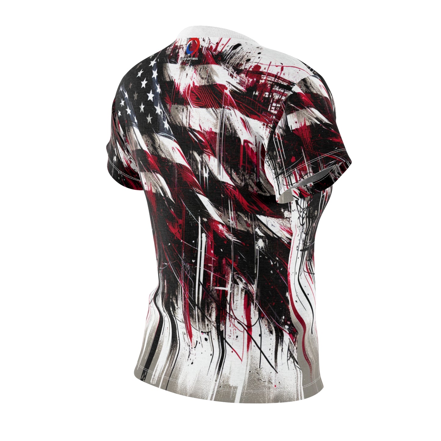 Distressed American Glory: Edgy Graffiti-Styled USA Flag Women's Tee for Bold Streetwear Fashionistas - Patriotic Streetwear