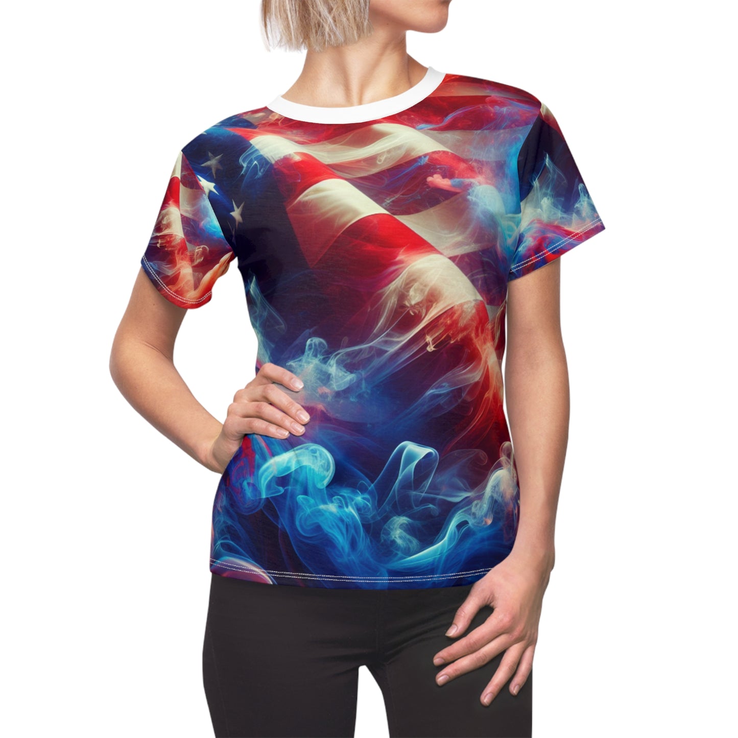 Women's Mystical American Flag T-shirt: Dreamy, Artistic, Fluid Design Celebrating Unity & Pride - Patriotic Streetwear Tee