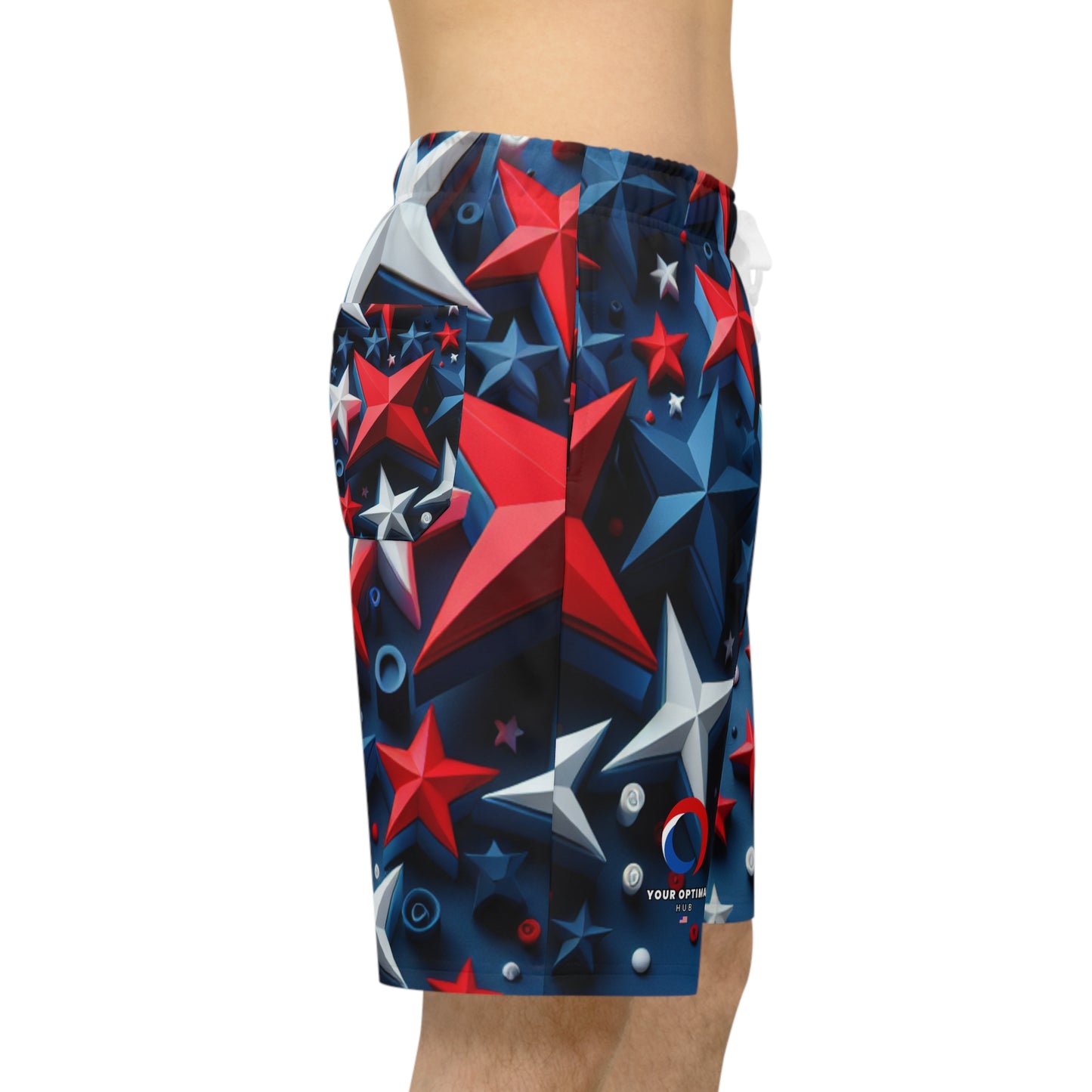 Vibrant 3D Star Print Shorts | Red, White & Blue Patriotic Celebration, Festive Summer Fashion | Patriotic Streetwear Shorts