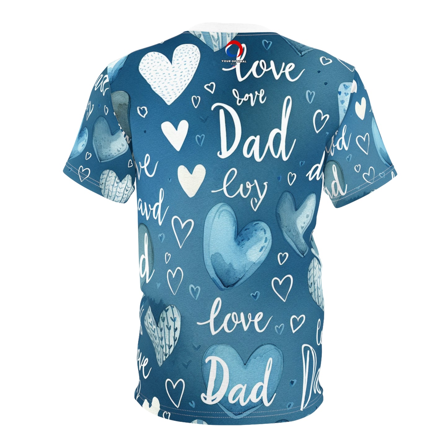 Child-like Love Dad Heart T-Shirt - Watercolor Blue on White, Handwritten Script - Casual Father's Day Tee - Gift for Him