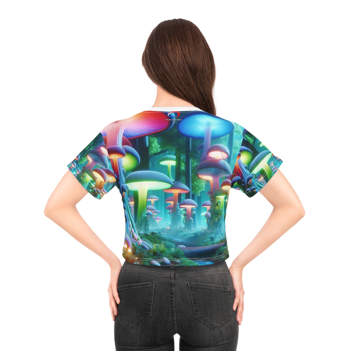 Enchanted 3D Forest Women's Crop Tee: Vibrantly Colored, Hyper-Realistic Wonderland, Surreal Nature Dream-Burst - Women's Trippy Tee