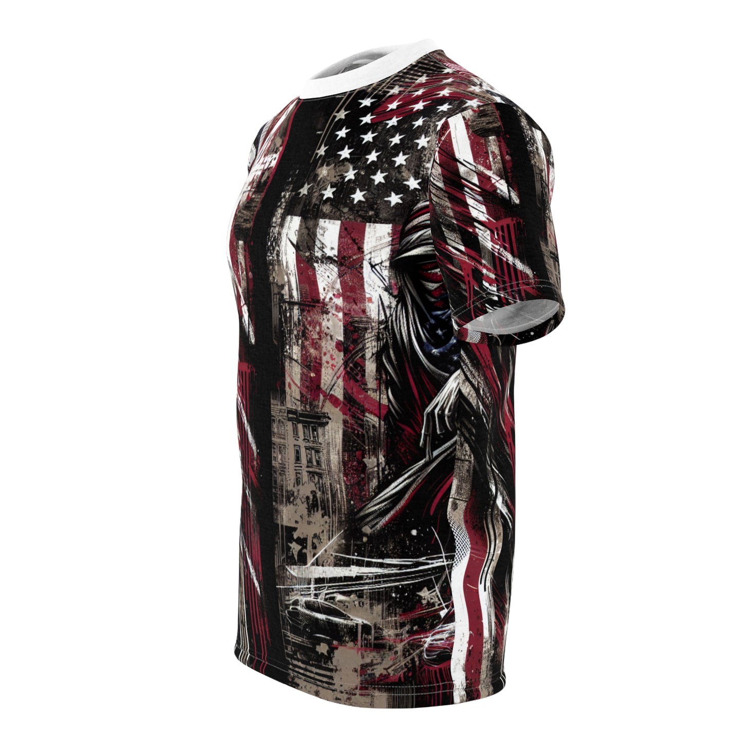 Urban Rebellion: Raw & Resilient American Flag Graffiti Grunge Streetwear T-Shirt - Patriotic Streetwear Tee