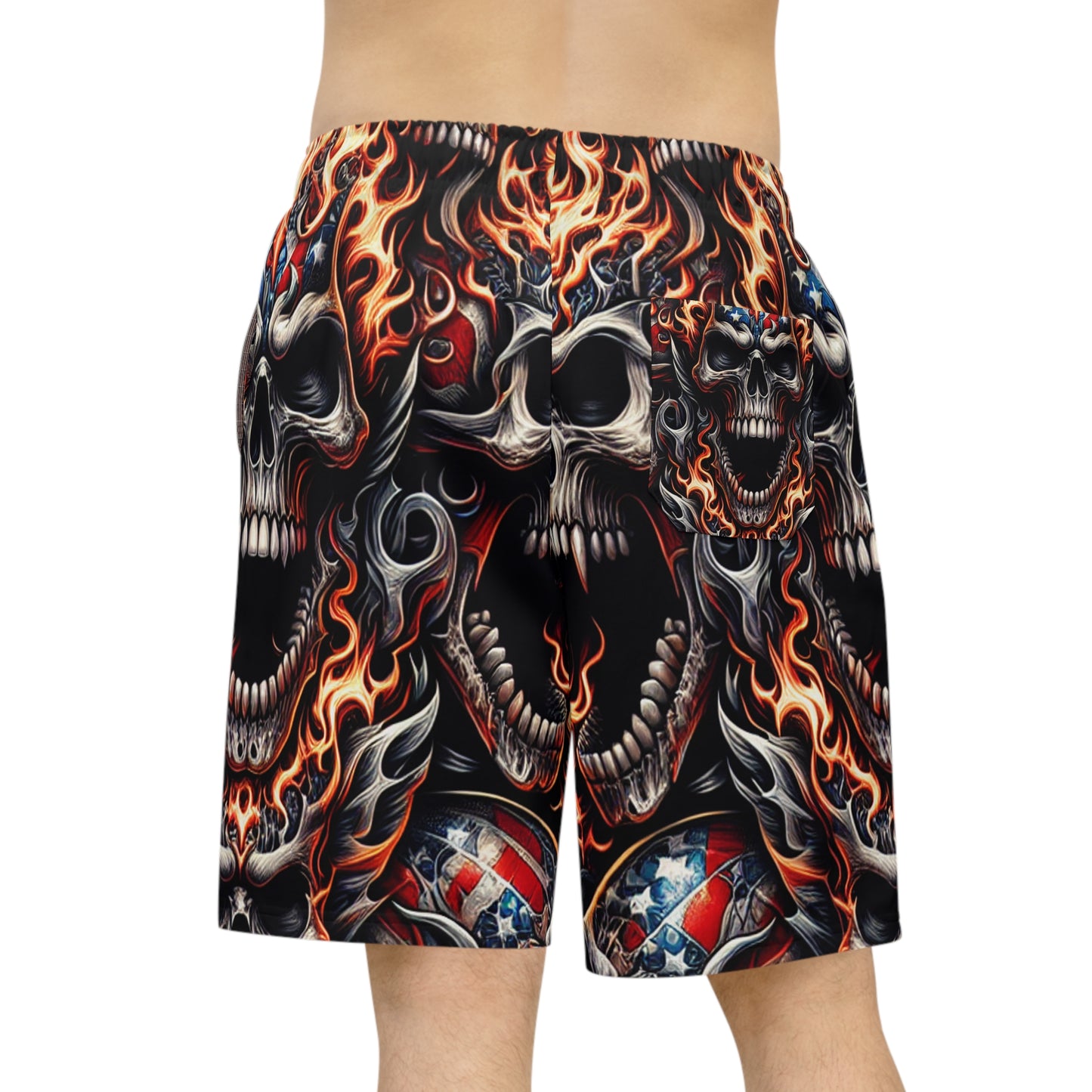 Blazing Skulls & Stars Patriotic Unleashed Shorts - Patriotic Streetwear Shorts