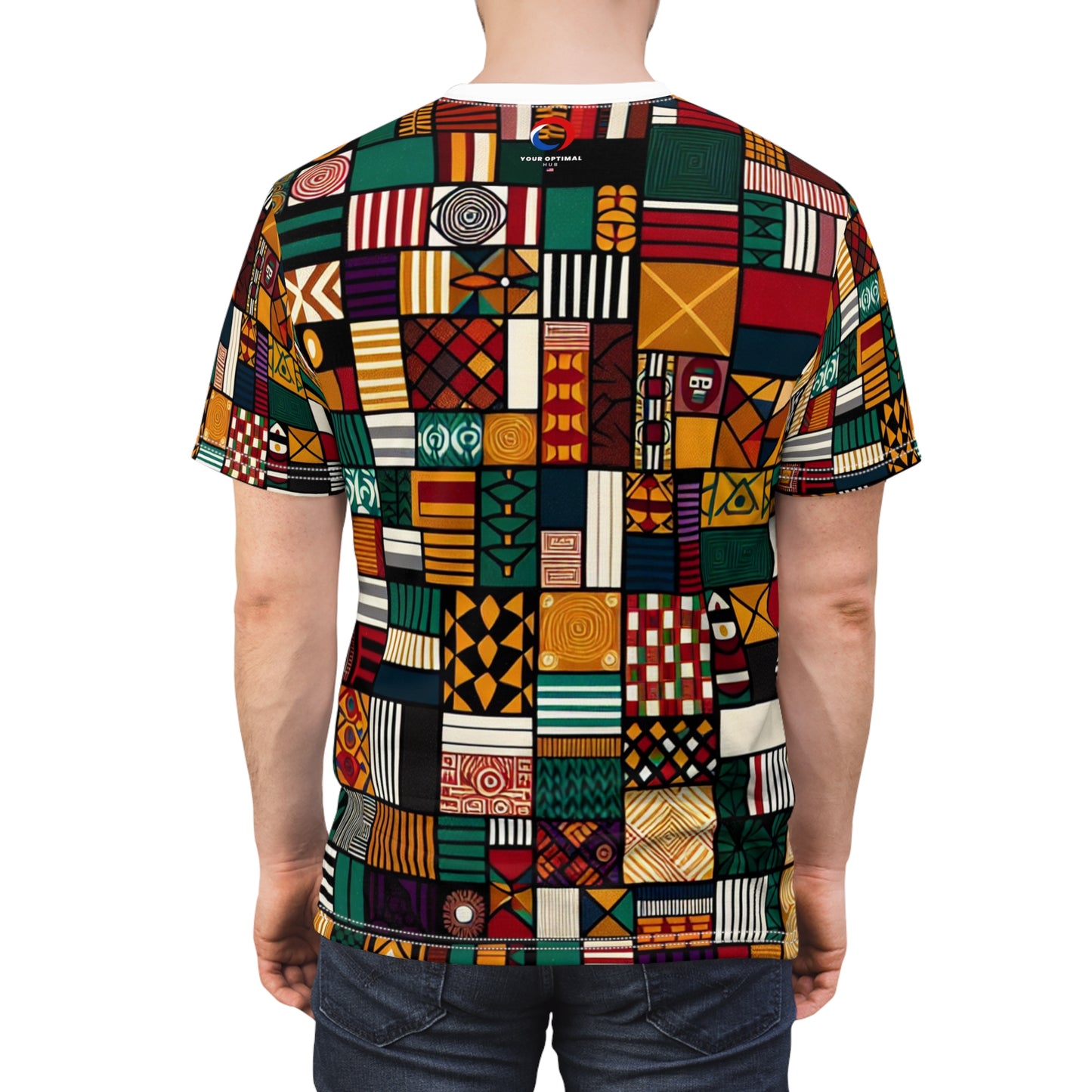 Vibrant Pan-African Heritage T-shirt - Geometric Kente & Adinkra Symbol Collage - African Tribal Pattern-Inspired Tee