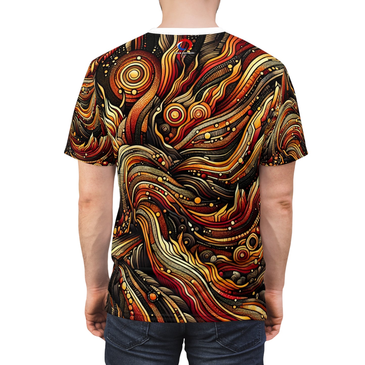 Aboriginal Art & Volcanic Eruption Inspired T-shirt - Fiery Storytelling Design - Ancestral Connection-Inspired Apparel