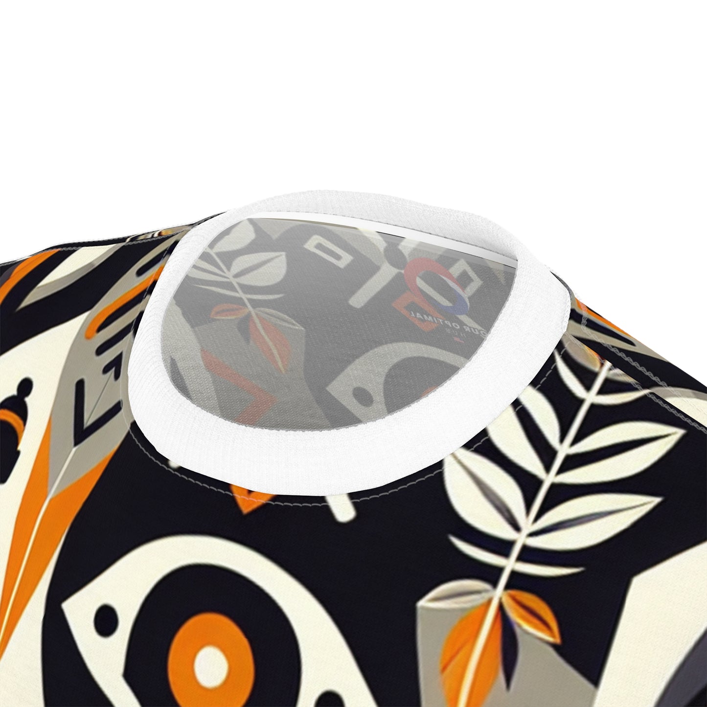 African Fusion Graphic Tee: Monochrome, Orange Highlights, Spearhead & Shield Design - African Tribal Pattern-Inspired