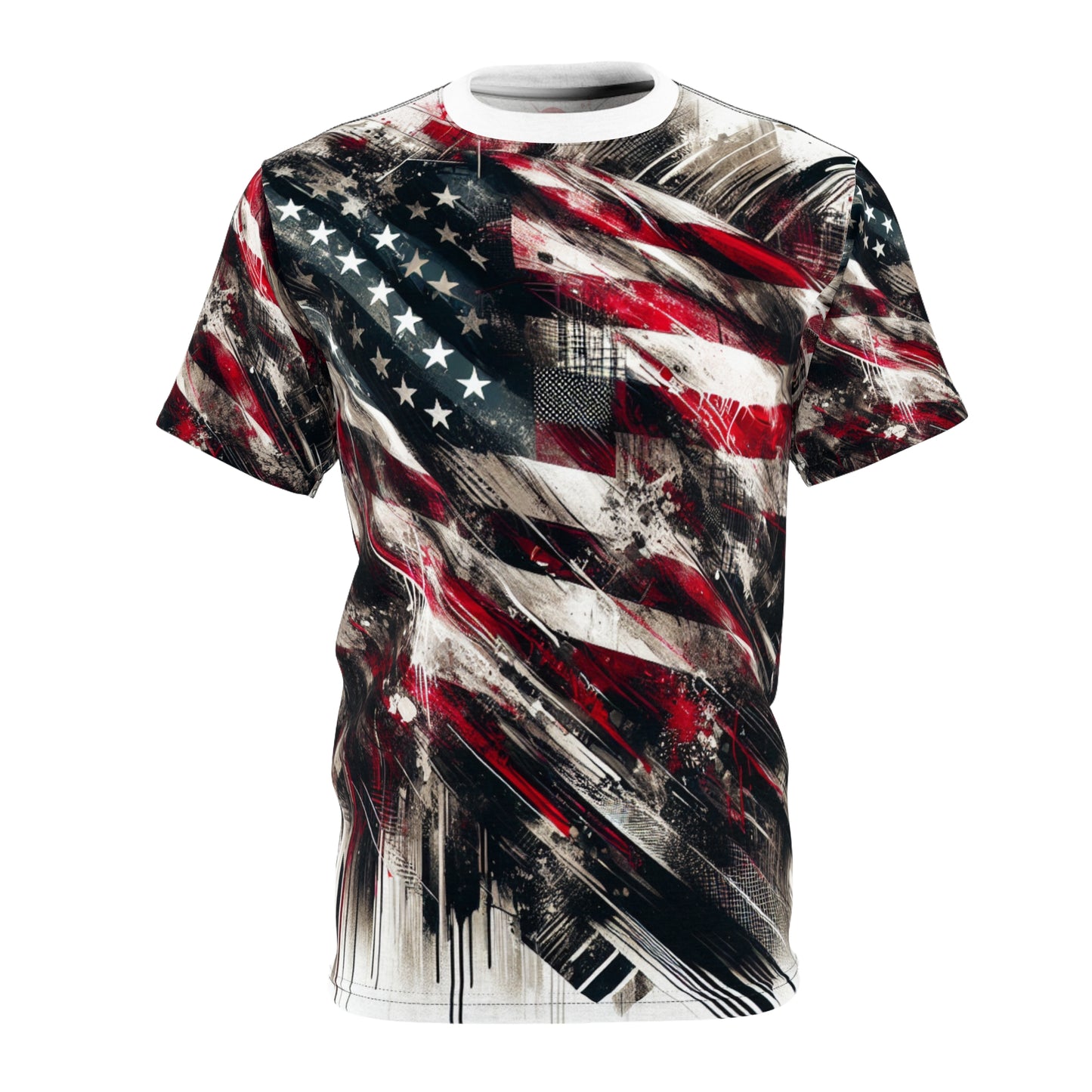 American Resilience: Distressed Flag Graffiti Splatter Grunge Streetwear T-Shirt - Patriotic Streetwear Tee